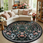 PLHXFR Round Area Rug Living Room: 8 ft Floral Washable Carpet Dark Black | by PLHXFRSoftAreaRugs