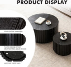 Black Round Nesting Tables for Living Room, Nesting Coffee Table Wooden Fluted - Image 3