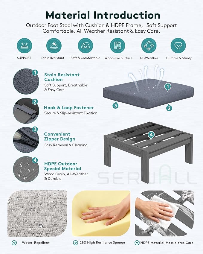 SERWALL Outdoor Ottoman with Cushions - Image 3