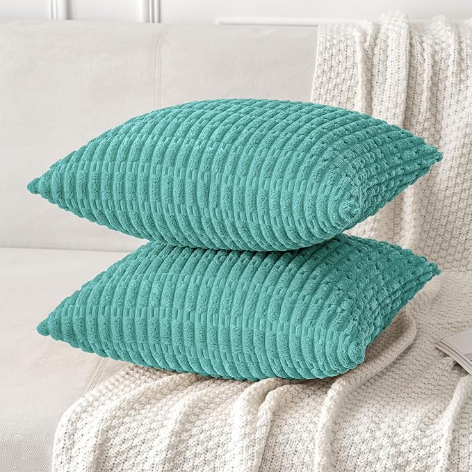 MIULEE Corduroy Decorative Throw Pillow Covers 20x20 Aqua Green Pack of 2 | - Image 3