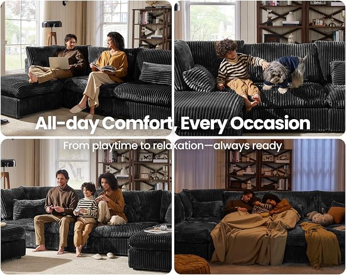 CHIC HOUSE Module for Modular Oversized Couch, Corduroy Customizable Chaise - Image 4