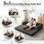 Convertible Sleeper Bed with 2 Cylindrical Pillow, Comfy Foldable Bed - Image 3