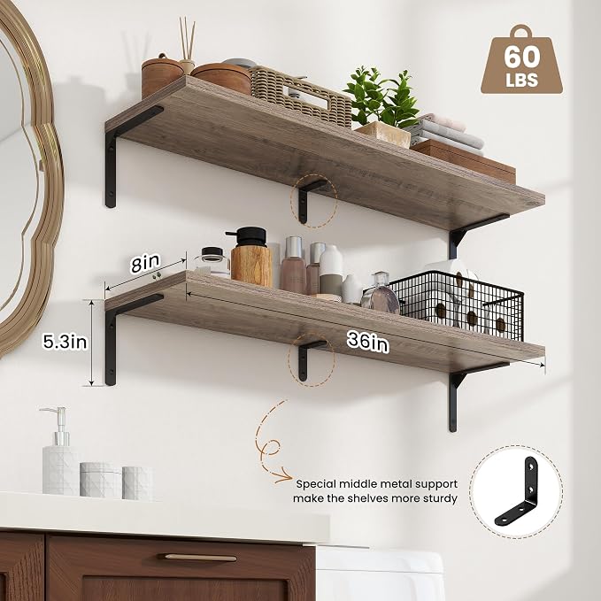 Fun Memories Deep Floating Shelves, 36W x 8D Floating Shelves Set of 2 - Image 3