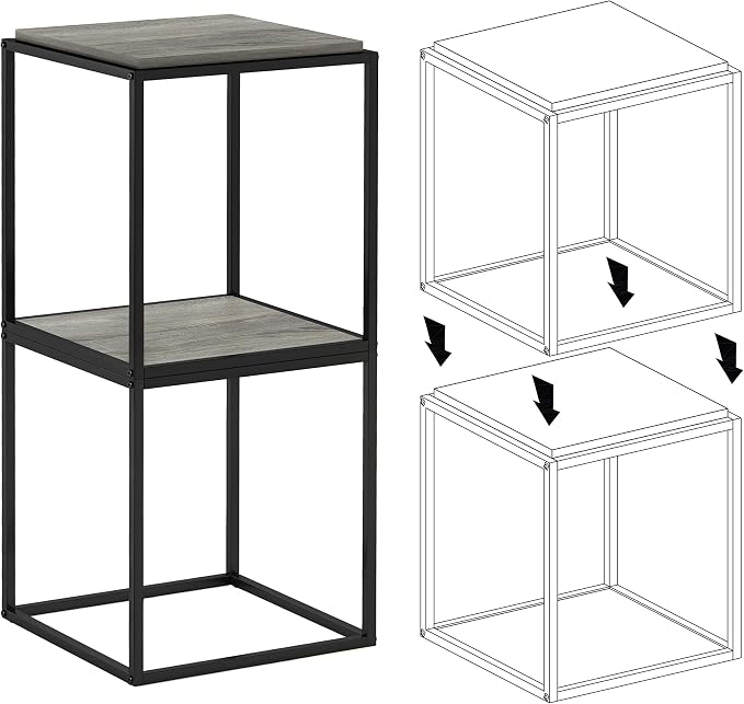 Furinno Moretti Cube Modern Stackable End Table Shelf, French Oak Grey - Image 6