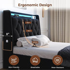 Twin LED Velvet Bed Frame with 2 Storage Drawers&Hidden Headboard, Upholstered - Image 5