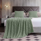 Homiest Cable Knit Throw Blanket and Pillow Set, Sage Green Set of 3, Knitted - Image 5
