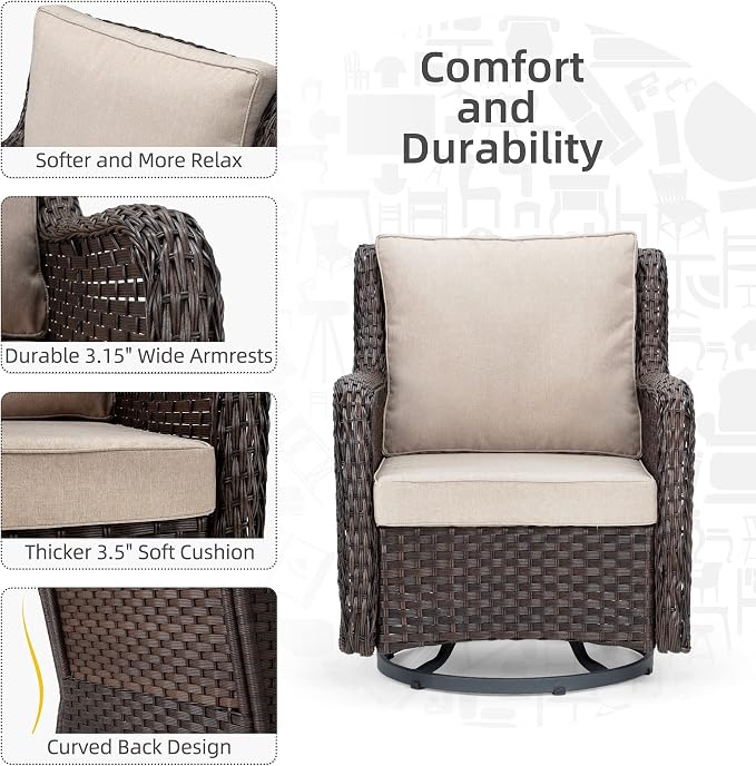 Towallmark Outdoor Swivel Wicker Glider Patio Chairs - Image 4