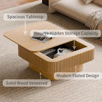 Square Coffee Table for Living Room, Fluted Drum Accent Tea Center Table - Image 4