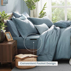 Monbix King Size Comforter Set, 7 Pieces Dusty Blue Cationic Dyeing Bed in a - Image 4