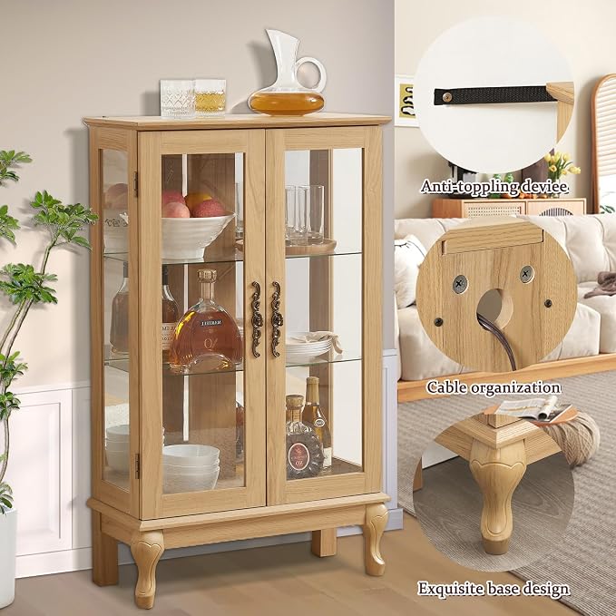 Curio Cabinet with Lighted, Curio Display Cabinet, Glass Display Cabinet with - Image 4