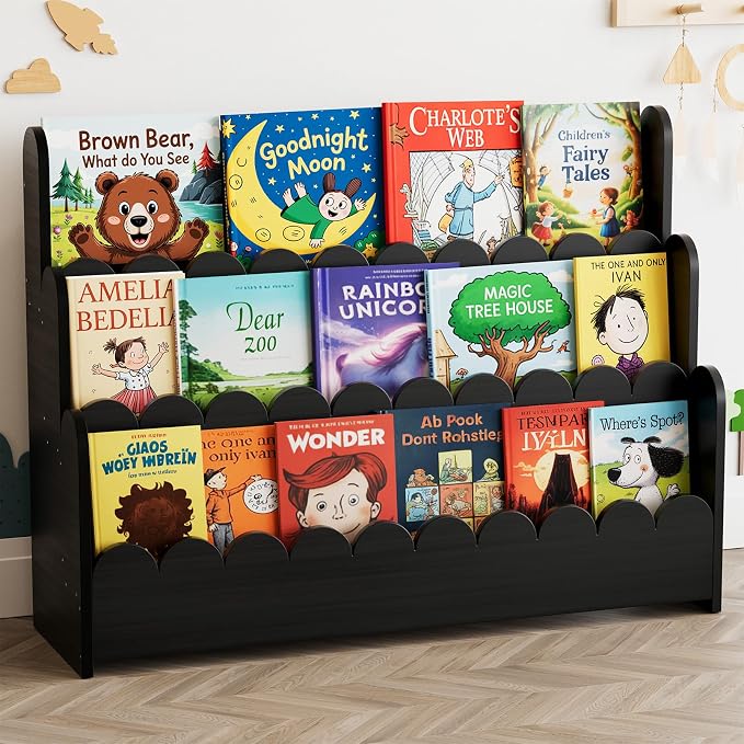 SpaceAid 3-Tier Scalloped Bookshelf, Montessori Bookcase by SpaceAid