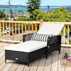 COSTWAY PE Rattan Chaise Lounge Chair Armrest Recliner Adjustable Pillow Black - Image 2