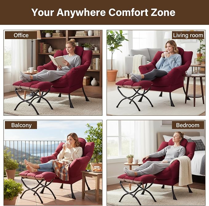 Welnow Lazy Chair with Ottoman, Modern Accent Chair with Armrests and a Side - Image 7