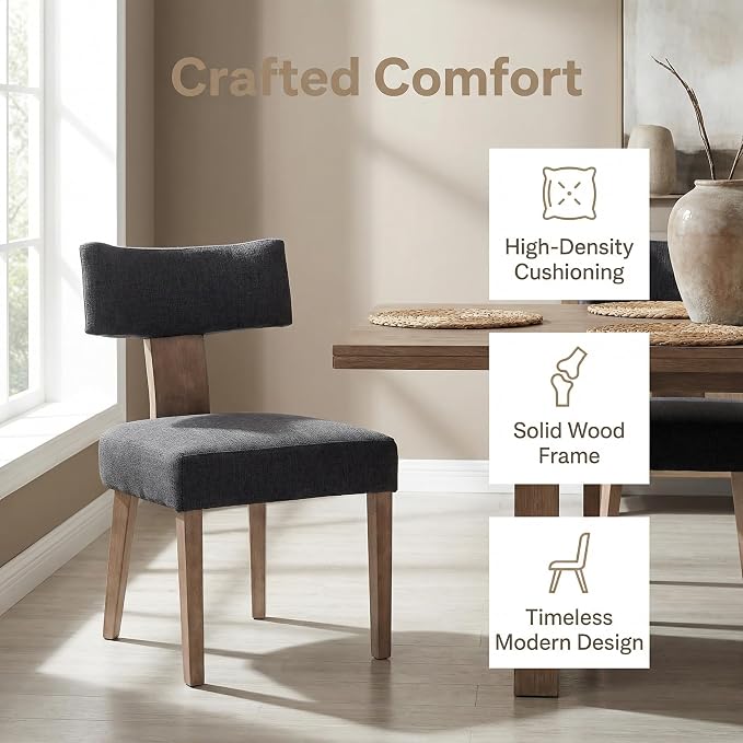 HNY Mid Century Modern Dining Chairs, Linen Fabric Upholstered and Curved - Image 6