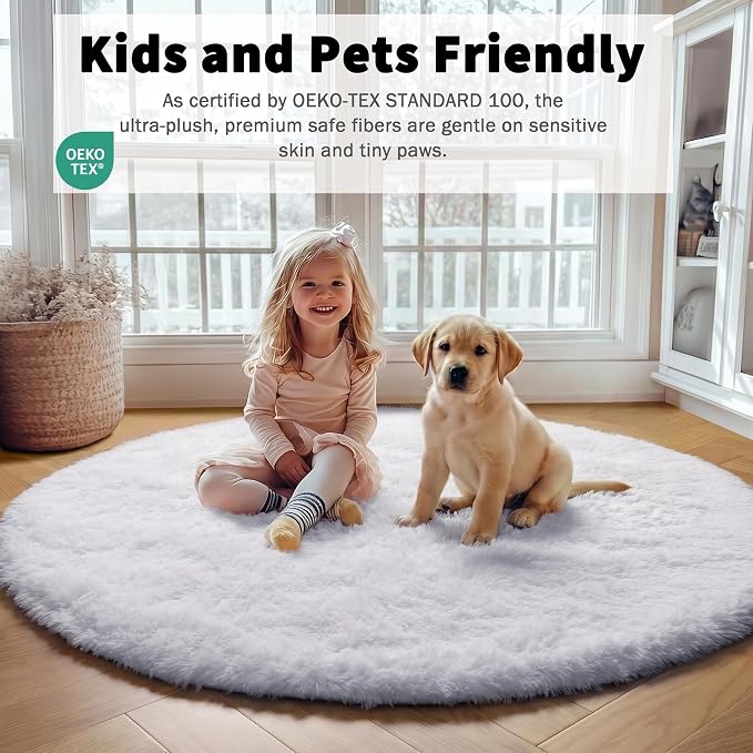 White Round Area Rug 4ft, Soft Bedroom Circle Rugs Floor Mat - Image 4