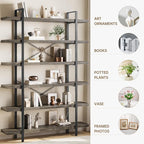 Heavy Duty 6-Tier Industrial Bookcase, 120lbs Shelf Capacity, Rustic Open - Image 3