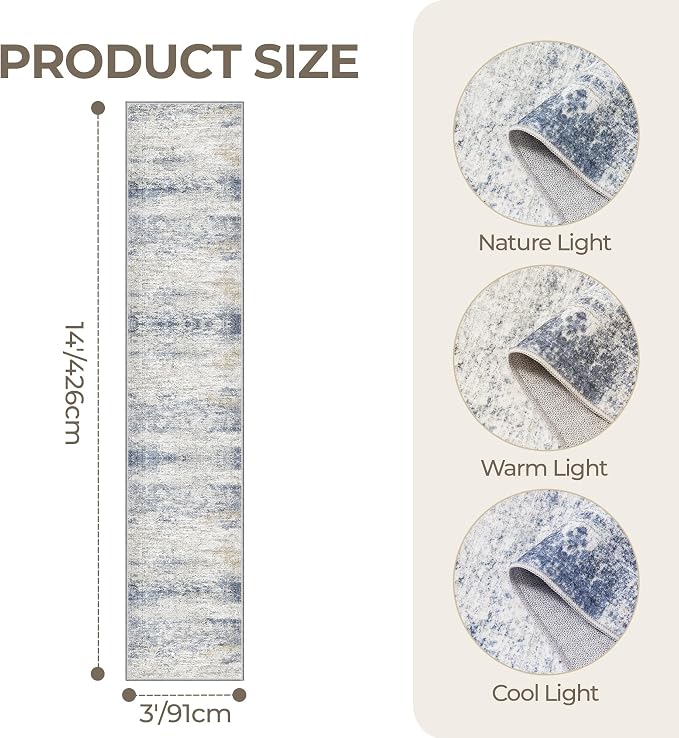 3x14 Runner Rug Non Slip, Washable Hallway Runner Rug, Living Room, Extra Long - Image 2