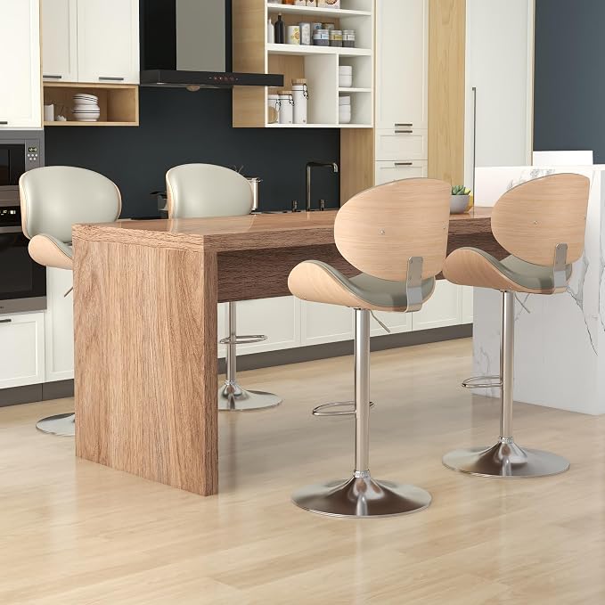 KCC Bar Stools Set of 4, Swivel Adjustable Height Barstools, PU Leather - Image 4