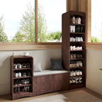 Shoe Cabinet with Bench, L-Shaped Shoe Storage Cabinet, Wood Tall Shoe Rack - Image 7