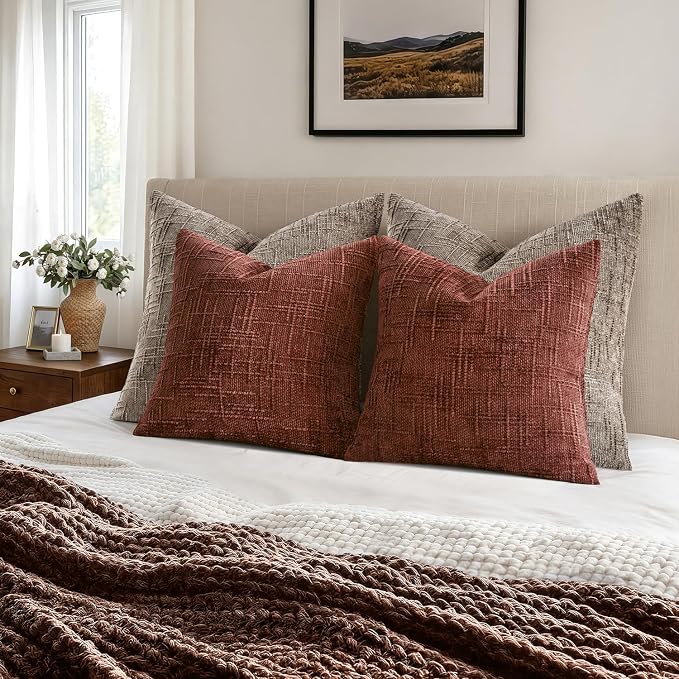 MIULEE Chenille Textured Fall Throw Pillow Covers Rust 20x20 Set of 2 | Slubby - Image 5