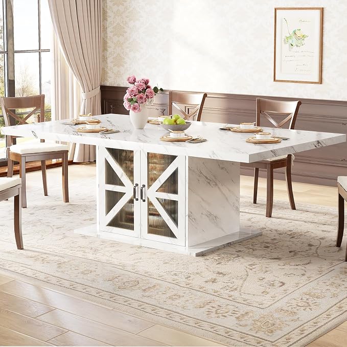 LVB Modern Dining Table for 4 to 6, Wooden Pedestal Dining Room Table - Image 7
