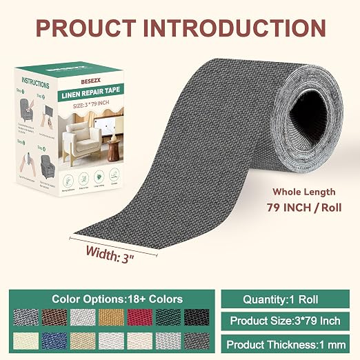 BESEZX Linen Fabric Repair Tape, 3x79 Inch Self Adhesive Repair Patches - Image 2
