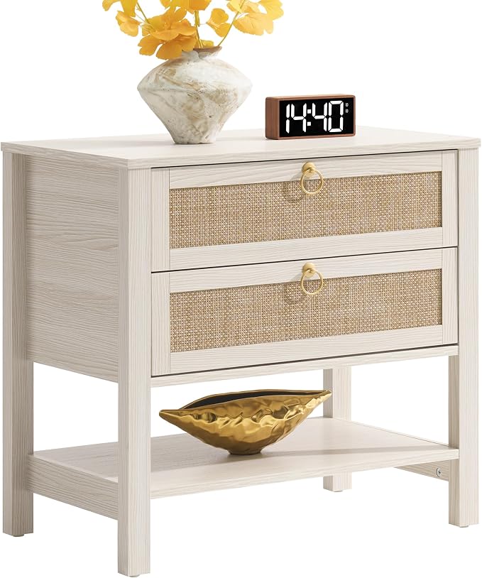 SICOTAS 26.7" Wide Boho Rattan Nightstand, Large Side Table - Image 9