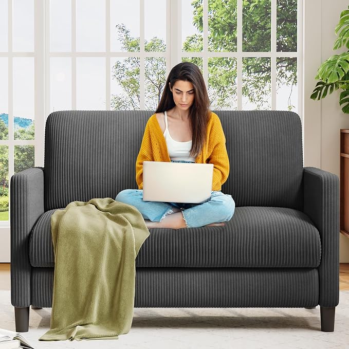 Welzona Loveseat Sofa, Comfy Corduroy Small Loveseat by WelzonaDirect