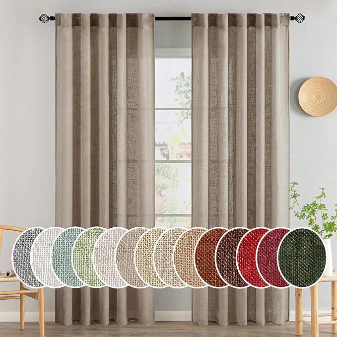 MIULEE Taupe Grey Linen Curtains 52x84 Inch Length 2 Panels by MIULEE
