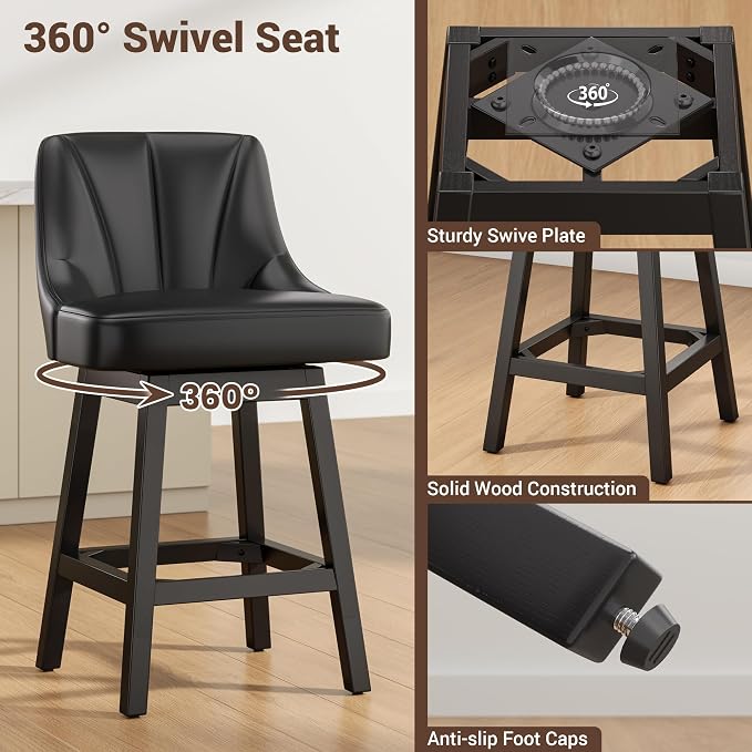 YaFiti Swivel Bar Stools Set of 4, 26 Inch Counter Height Bar Stools - Image 4