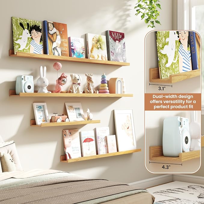Fun Memories Picture Ledge Shelves Set of 4, 48 Inch Rustic Wall Mounted - Image 6