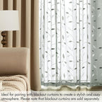 MIULEE Sage Sheer Curtains 2 Panels Embroidered Leaf Patterned, W52 x L63 | - Image 7