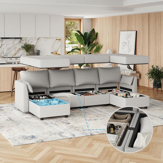 Huatean Home 114.17" Modular Sectional Sofa, 6 Seat Modular Couch - Image 5