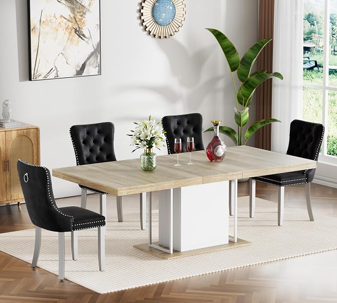 Henf 63"-79" Dining Table Set for 4, 5 Pieces Extendable Dining Table and 4 by Henf