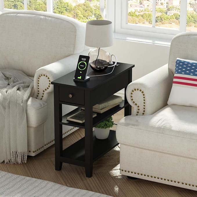 ChooChoo Black End Table Set of 2, Sofa Side Table Living Room - Image 7