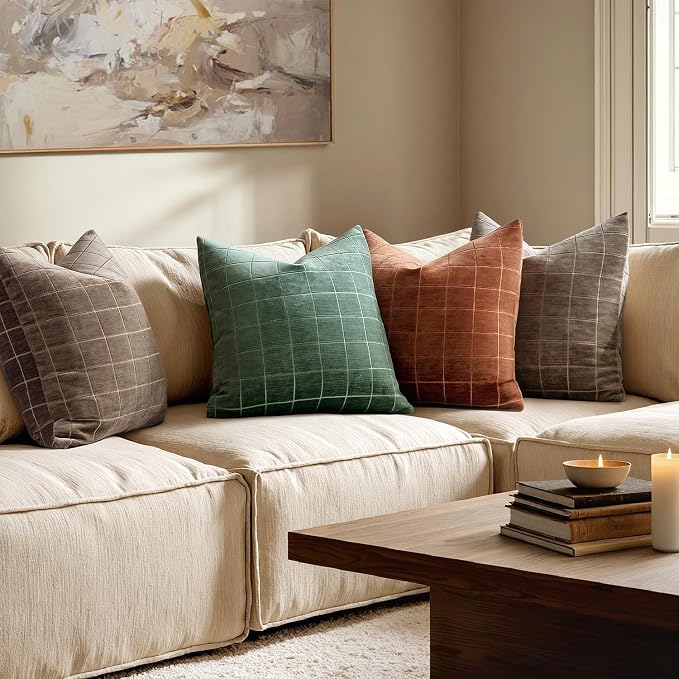 MIULEE Decorative Chenille Check Throw Pillow Covers Vintage Plaid Couch - Image 4