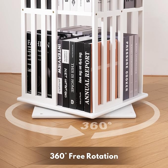 YOWOS Rotating Bookshelf Tower, 360° Display Spinning Bookcase, Bamboo - Image 6