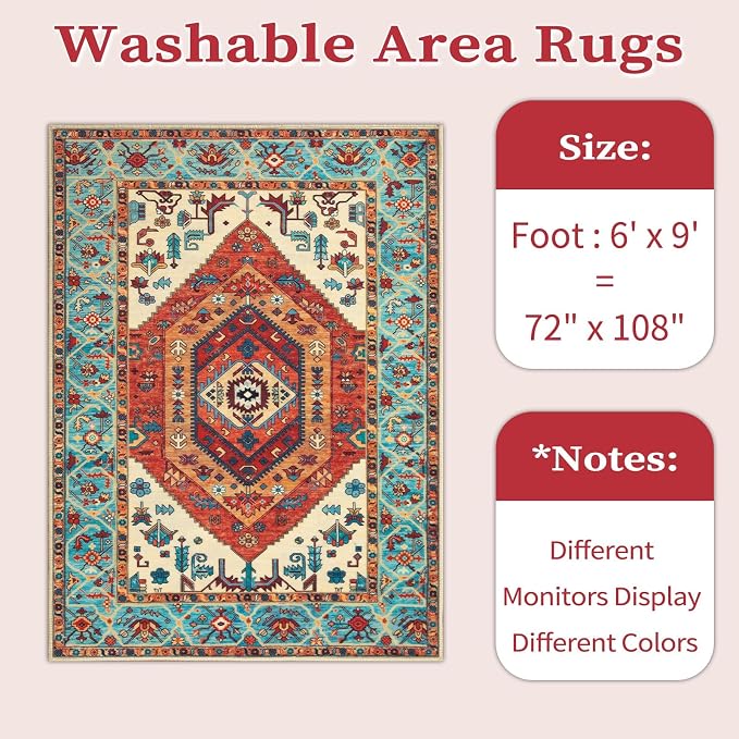 SERISSA 6x9 Washable Non Slip Boho Area Rug - Image 6