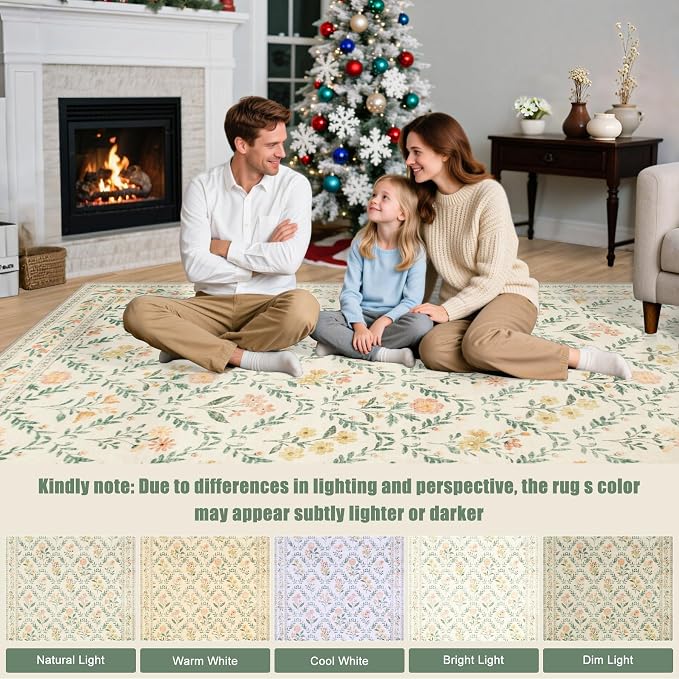 PLHXFR Area Rug Living Room: 4x6 Floral Washable Boho Carpet Beige Multi | - Image 9