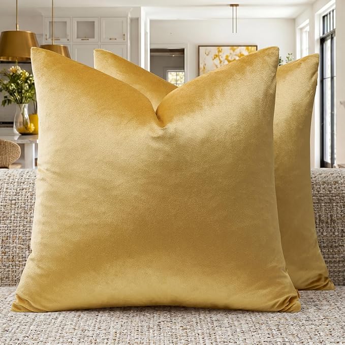 GIGIZAZA Yellow Velvet Pillow Covers 22x22 Decorative Pillows Pack of 2 | Throw by GIGIZAZAFocusingonhomedecoration