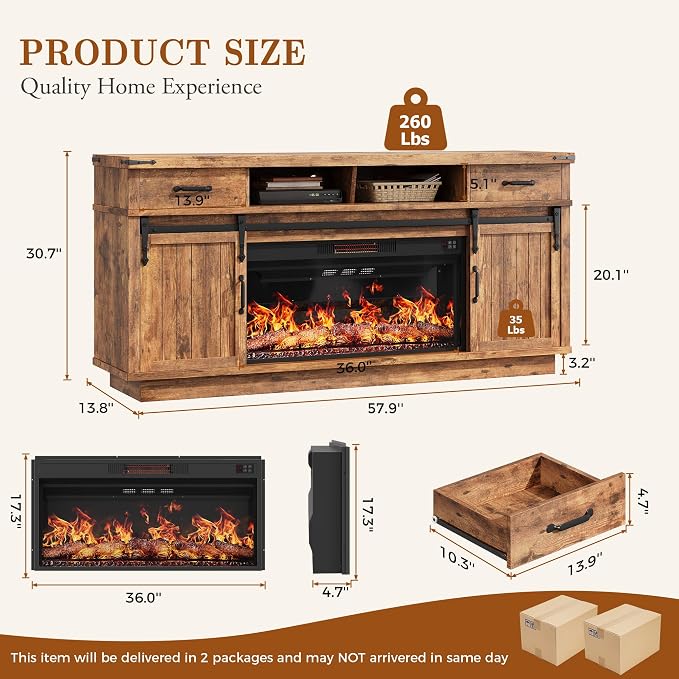 Jocoevol Fireplace TV Stand for TVs up to 65", Electric Fireplace - Image 2