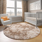 Tie-Dye Beige Round Area Rug 4ft, Soft Bedroom Circle Rugs Floor Mats - Image 8