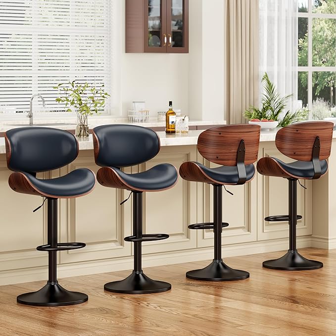 YaFiti Bar Stools Set of 4, Bentwood Adjustable Height Swivel Bar Stools - Image 7