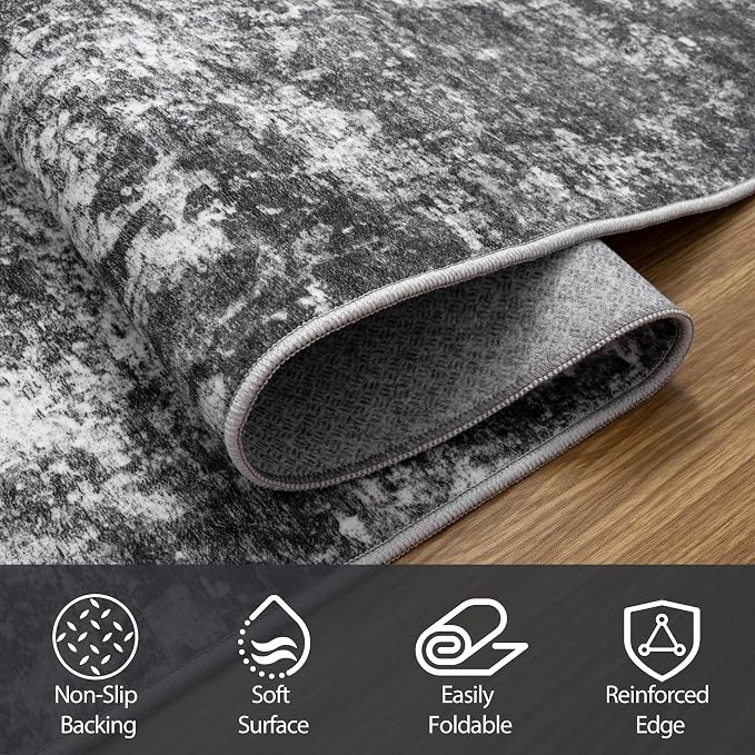 9x12 Area Rugs for Living Room Washable Bedroom Dining Room Black Grey | Modern - Image 3