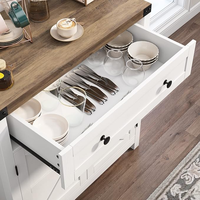 HOSTACK Coffee Bar Cabinet, Kitchen Storage Cabinet, Modern Farmhouse Buffet - Image 7