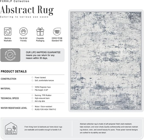 10x14 Area Rug Living Room: Modern Washable Soft Carpet Blue Grey | - Image 2