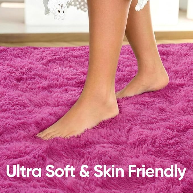 Noahas 4x6 Hot Pink Fluffy Soft Area Rug Non-Slip - Image 5