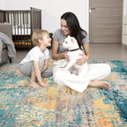2.6x14 Washable Runner Rug:Modern Abstract Soft Carpet Rosy Haze | - Image 2