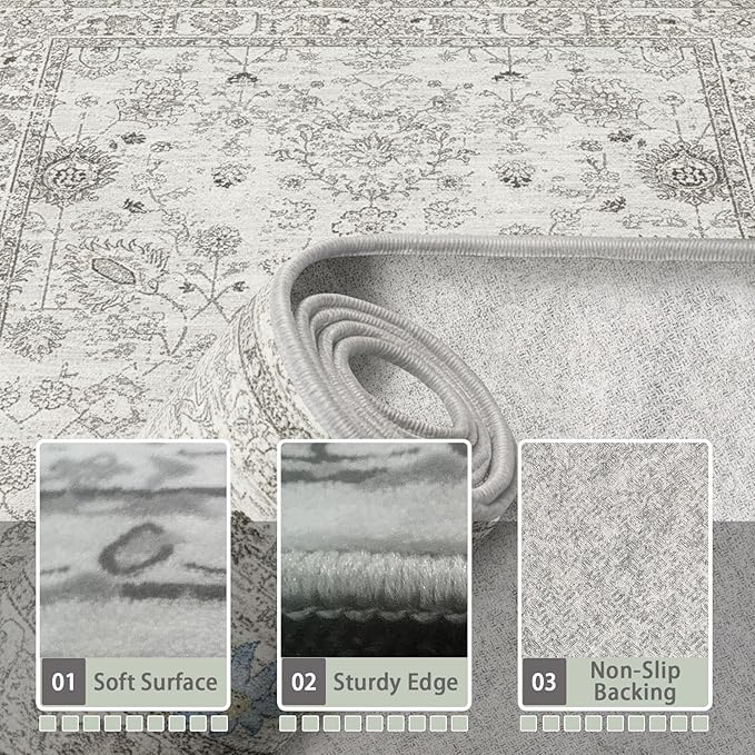 Grey Entryway Area Rug 2x3 for Bedroom Kitchen | Ultra-Thin; Boho Style; Low - Image 4