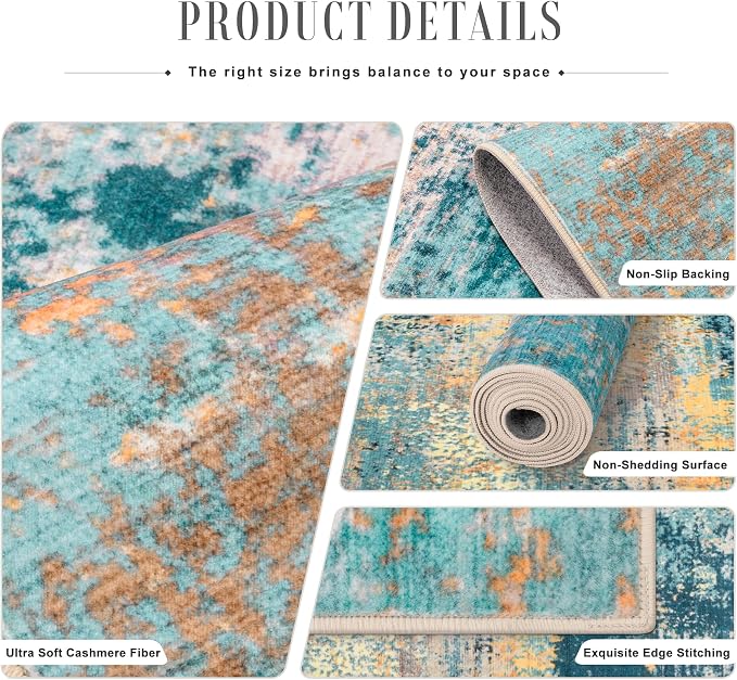 3x10 Washable Runner Rug：Modern Abstract Soft Carpet Rosy Haze | - Image 5